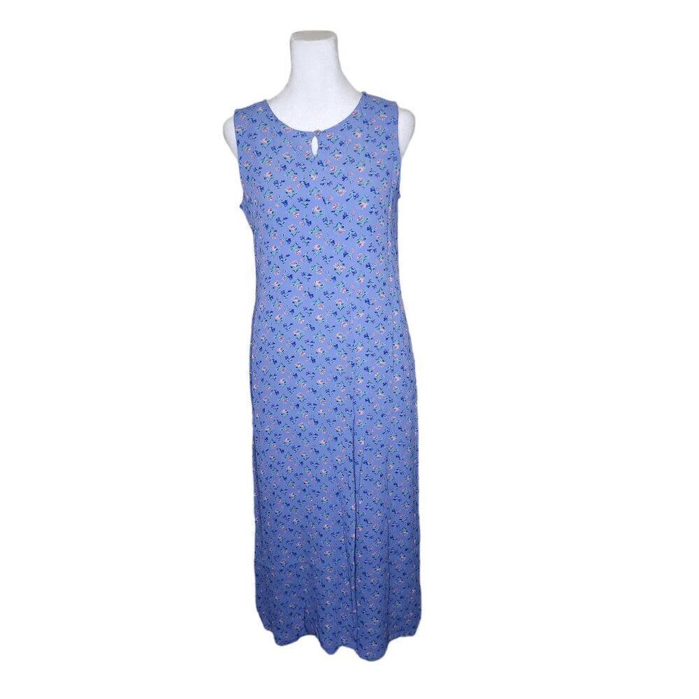 Vintage 90s April Cornell Maxi Dress Womens Size S Blue Grunge Ditzy Rayon Sleev